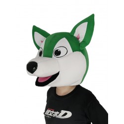 White and Green Husky Dog Mascot Costume Head Only