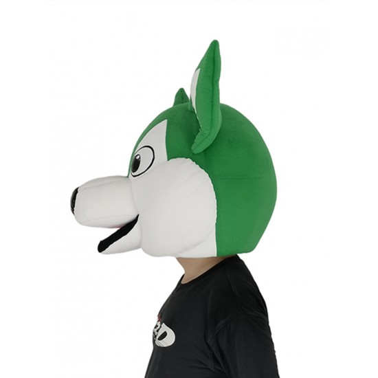 Costume de mascotte de chien Husky blanc et vert Tête seulement