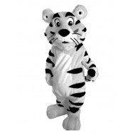 Lindo disfraz de mascota de tigre blanco con rayas negras