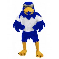 Costume de mascotte de faucon bleu royal en t-shirt blanc