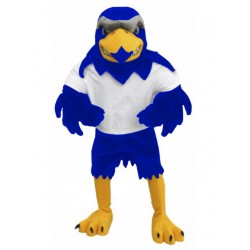 Costume de mascotte de faucon bleu royal en t-shirt blanc