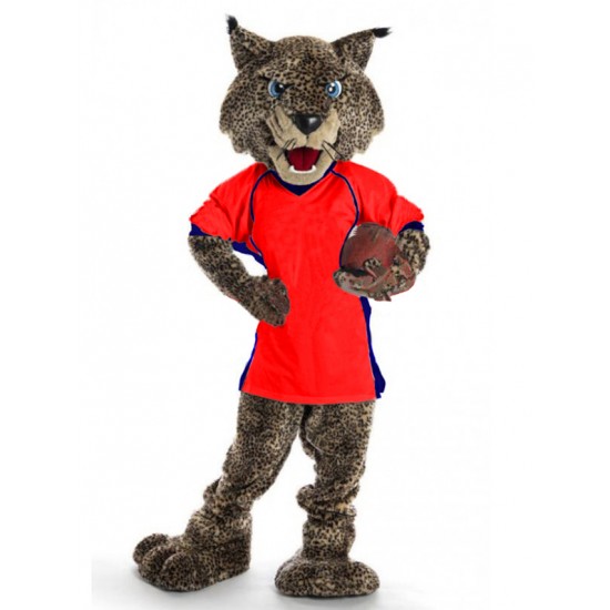 Bobcat in Red Jersey Mascot Costume
