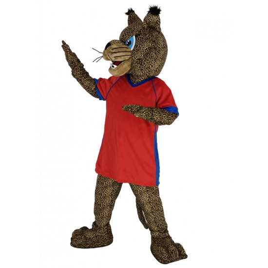 Bobcat in Red Jersey Mascot Costume Animal