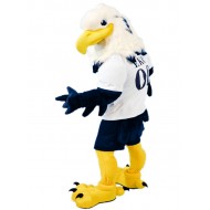 Costume de mascotte aigle bleu tête blanche féroce animal