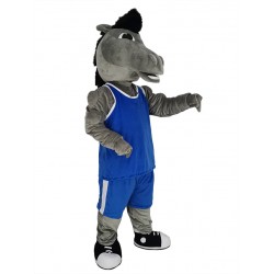 Grey Mustang in Royal Blue Jersey Mascot Costume Animal