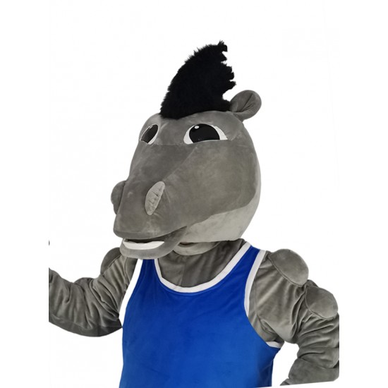 Costume de mascotte de Mustang gris en jersey bleu royal Animal