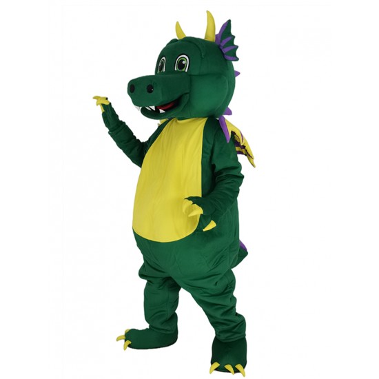 Costume de mascotte de dragon vert mignon Animal