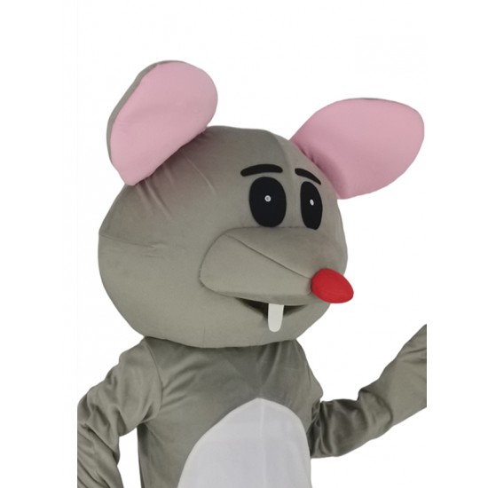 Animal lindo del traje de la mascota del ratón gris con la nariz roja