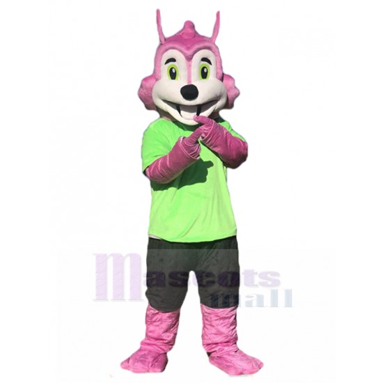 Rose Écureuil Costume de mascotte en chemise verte Animal
