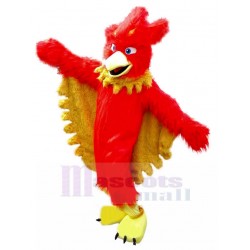 Pájaro rojo peludo Disfraz de mascota con pluma amarilla Animal