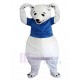 Freundlich Weißer Eisbär Maskottchen Kostüm im blauen T-Shirt Tier