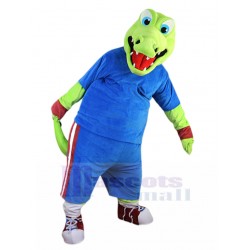 Laughing Crocodile Mascot Costume in Blue Sport Suit Animal