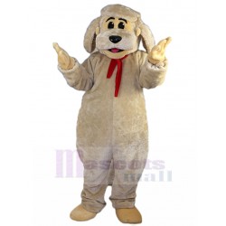 Beige Dog Mascot Costume with Red Scarf Animal