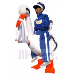 A Man Riding Swan Mascot Costume Animal
