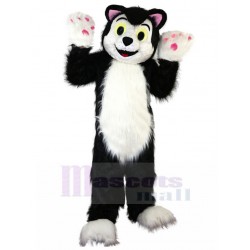 Likable Black And White Cat Mascot Costume with Long Fur Animal