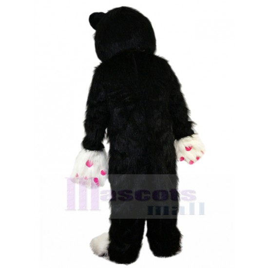 Chat noir et blanc sympathique costume de mascotte avec Longue Fourrure Animal
