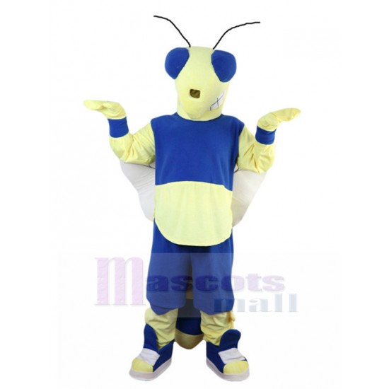 Sur de soi Abeille bleue et jaune costume de mascotte Insecte