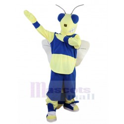 Confident Blue and Yellow Bee Mascot Costume Insect