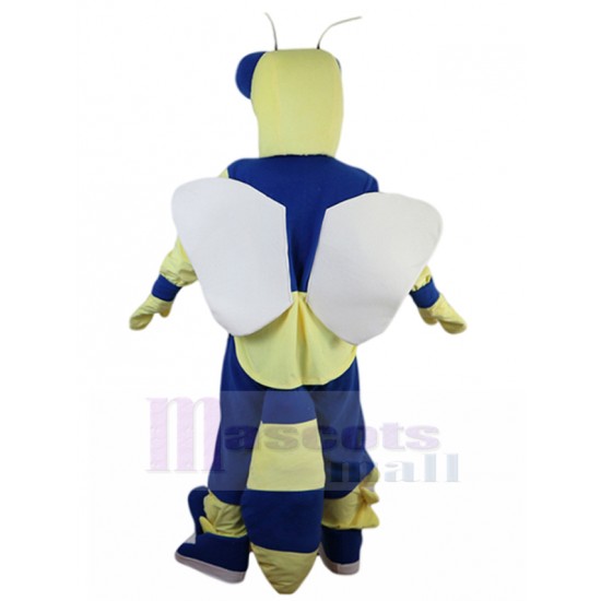 Confident Blue and Yellow Bee Mascot Costume Insect