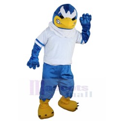 Nachtragend Blauer Adler Maskottchen Kostüm im weißen T-Shirt Tier