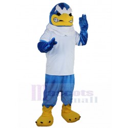 Nachtragend Blauer Adler Maskottchen Kostüm im weißen T-Shirt Tier