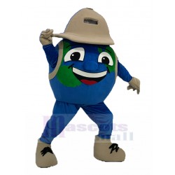 La tierra Globo Disfraz de mascota con traje de explorador Dibujos animados