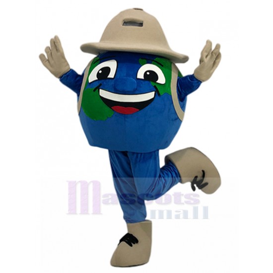 The Earth Globe Mascot Costume with Explorer Suit Cartoon