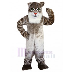 Hellgraue Wildkatze Maskottchen Kostüm mit weißem Fell Tier