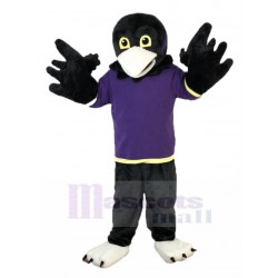Black Eagle Mascot Costume in Purple Shirt Animal