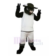 Schwarzer Bulle Maskottchen Kostüm im weißen Basketball-Trikot Tier