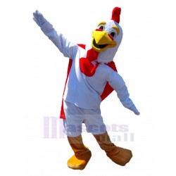 White Big Rooster Mascot Costume with Red Cloak Animal