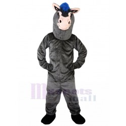 Dark Grey Donkey Mascot Costume with Blue Bristle Animal