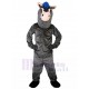 Dark Grey Donkey Mascot Costume with Blue Bristle Animal