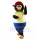 Cool Black Penguin Mascot Costume with Red Cap Animal