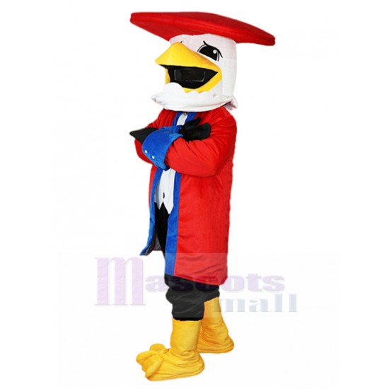 Kapitän Weißkopfadler Maskottchen-Kostüm im roten Anzug Tier