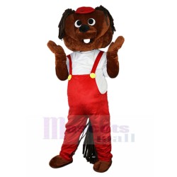 Hamster brun Mascotte Costume en salopette rouge Animal
