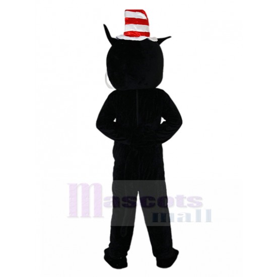 En blanco y negro Gato en el sombrero Disfraz de mascota Dibujos animados