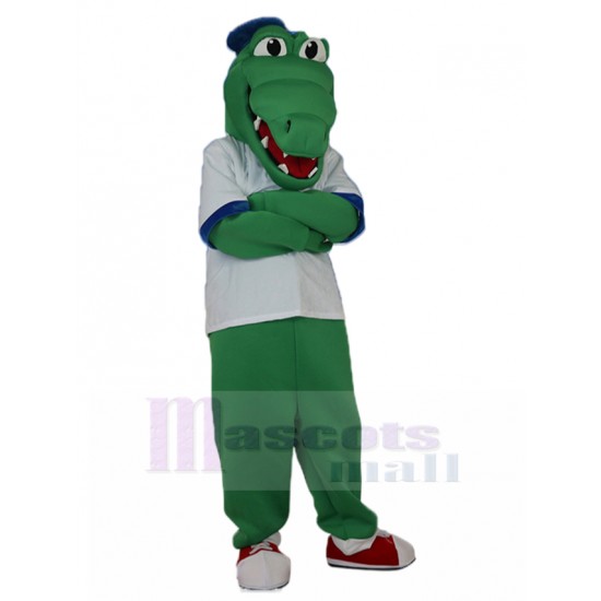 Content Alligator vert Mascotte Costume en costume de baseball Animal