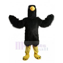 Thoughtful Black Eagle Mascot Costume with Long Fur Animal