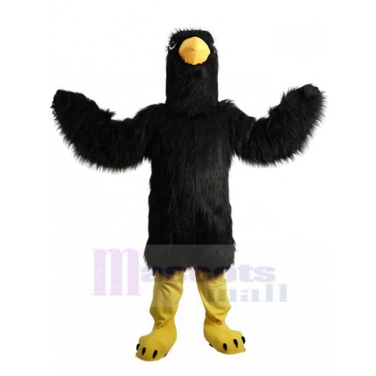 Nachdenklich Schwarzer Adler Maskottchen-Kostüm mit langem Fell Tier