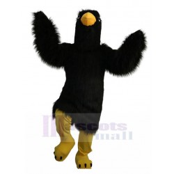 Thoughtful Black Eagle Mascot Costume with Long Fur Animal