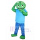 Amiable Green Frog Mascot Costume with Blue Hoodie Animal