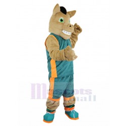 Grinning Khaki Horse Mascot Costume in Jersey Animal