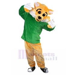 Orange Wildcat Mascot Costume in Green Shirt Animal