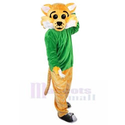 Orange Wildcat Mascot Costume in Green Shirt Animal