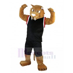 Powerful Brown Leopard Mascot Costume in Black Jersey Animal