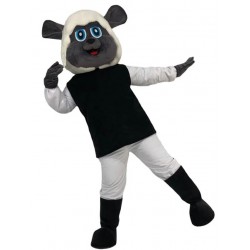 Costume de mascotte de chien caniche blanc et noir avec un animal de coiffure chaud