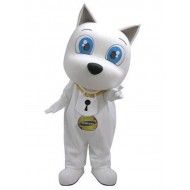 Costume de mascotte de chien chiot blanc économique avec animal aux yeux bleus