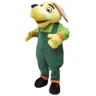 Long-eared Cartoon Yellow Dog Mascot Costume with Green Overalls Animal