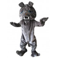 Costume de mascotte de chien Shar Pei en fourrure grise avec animal aux yeux bleus